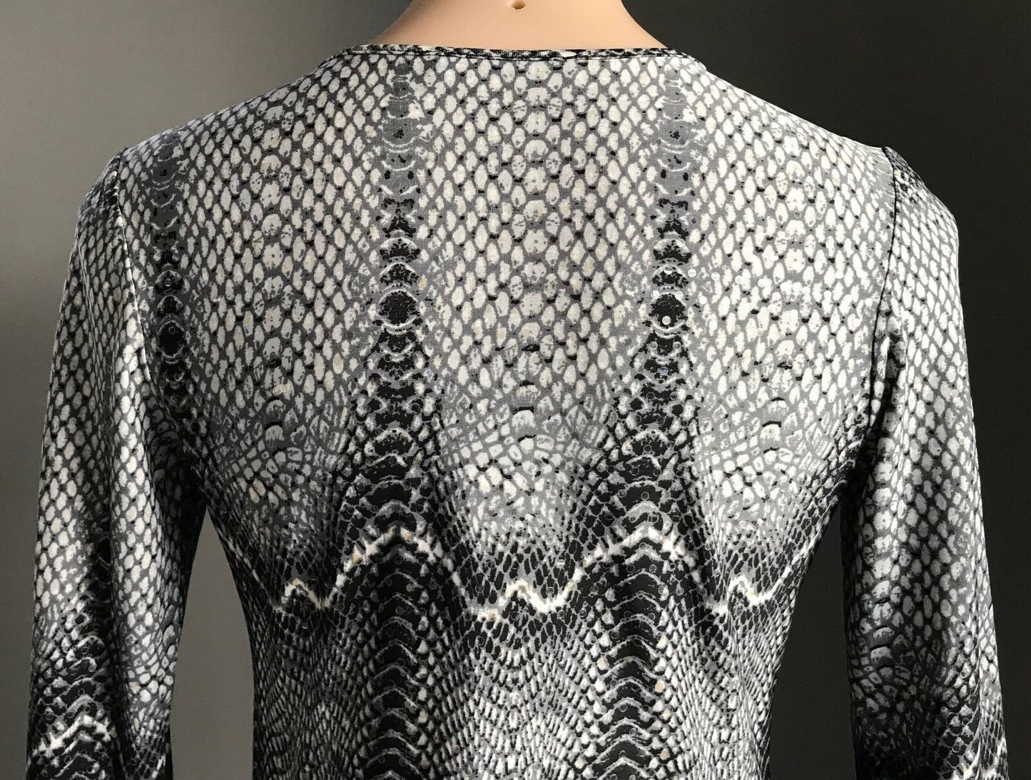 MEI MEI Dress Grey Black Taupe Python Snake Print Spandex Sequins Size 8 10 NEW