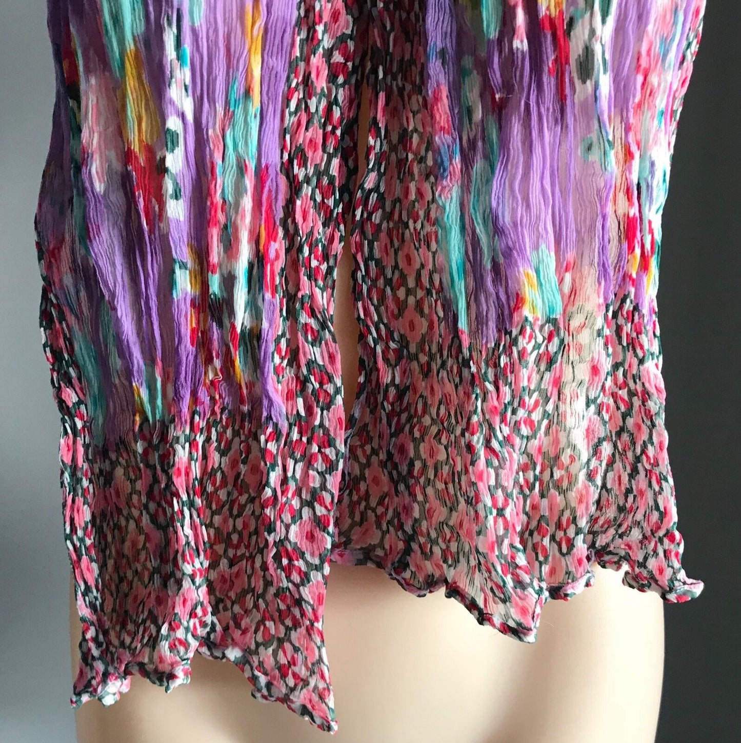 Ladies NECK SCARF MultiColour Floral Micro Crinkle Pleated Rectangle - Stunning!