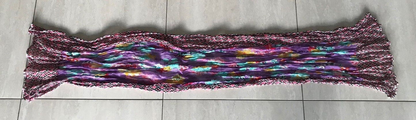Ladies NECK SCARF MultiColour Floral Micro Crinkle Pleated Rectangle - Stunning!