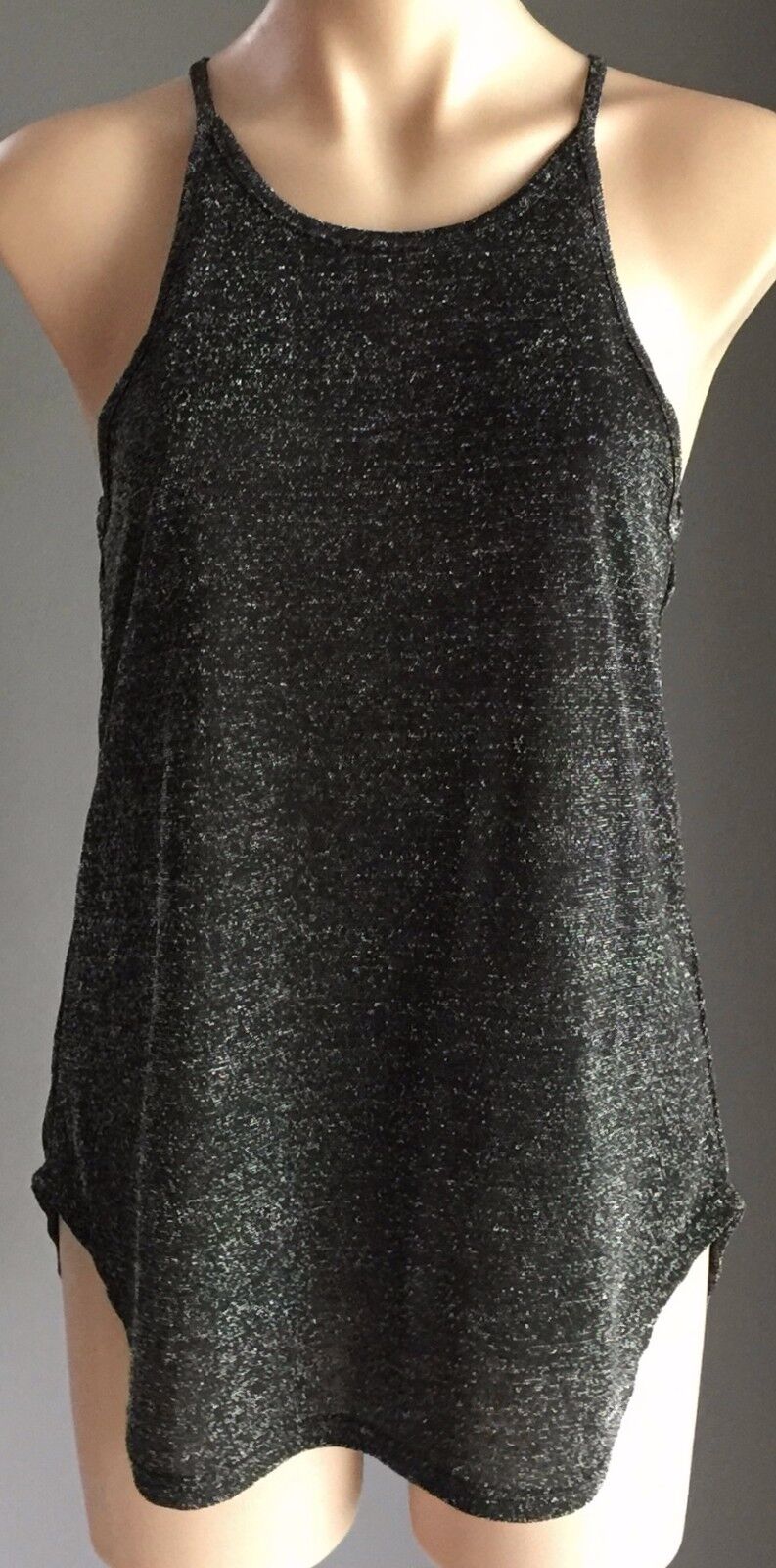 BARDOT Stretch Top Black Silver Lurex Metallic Thread Sleeveless Ladies Size 10