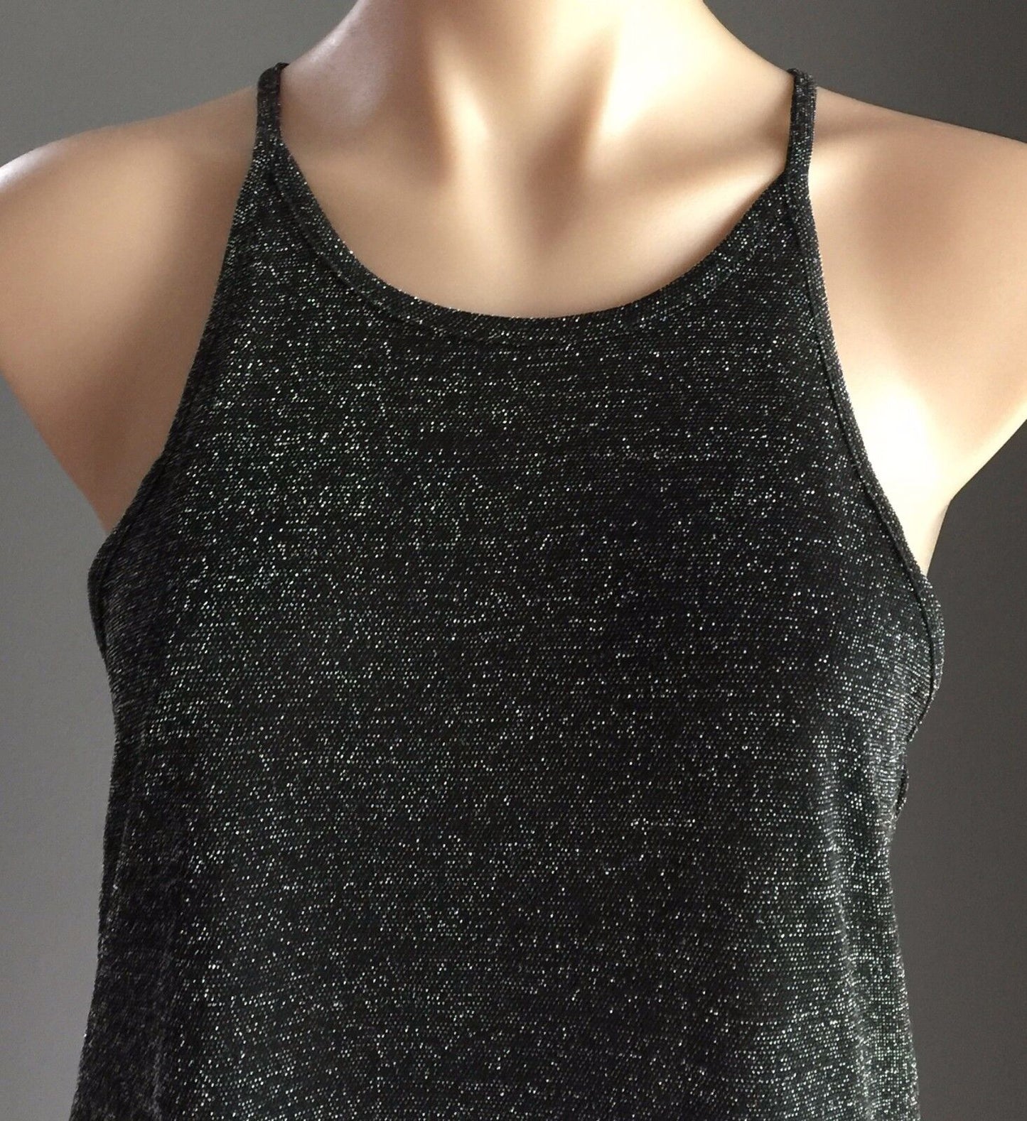 BARDOT Stretch Top Black Silver Lurex Metallic Thread Sleeveless Ladies Size 10