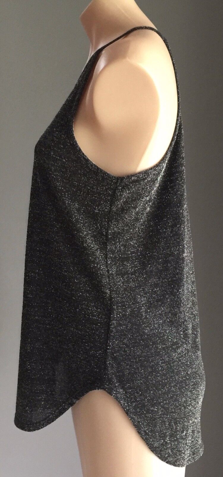 BARDOT Stretch Top Black Silver Lurex Metallic Thread Sleeveless Ladies Size 10