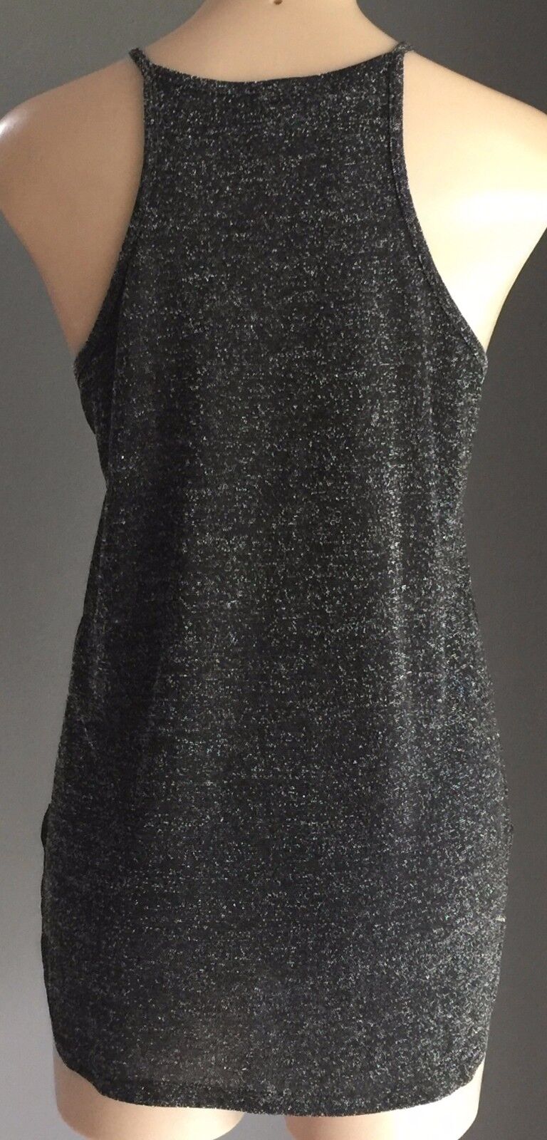 BARDOT Stretch Top Black Silver Lurex Metallic Thread Sleeveless Ladies Size 10