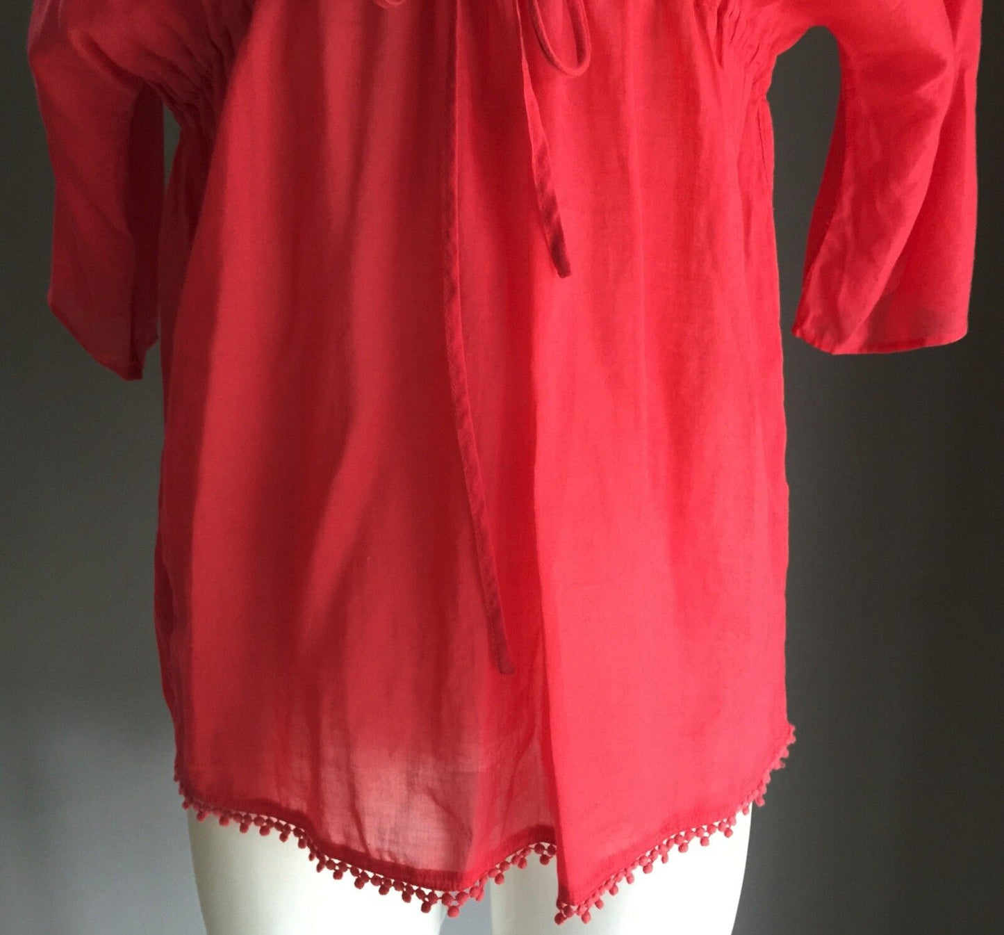 COUNTRY ROAD Top Kaftan Sheer Cotton 3/4 Sleeve Red Coral Size XS 8 New Unique !