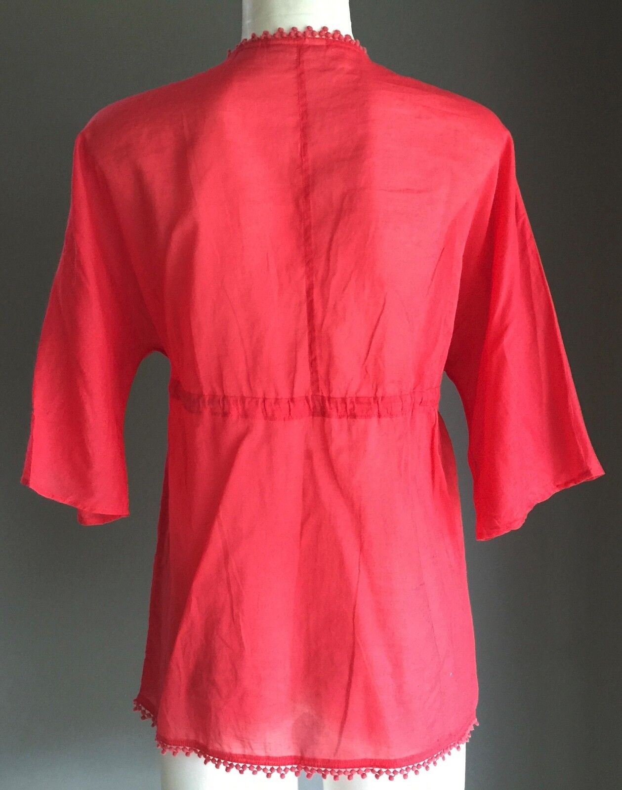 COUNTRY ROAD Top Kaftan Sheer Cotton 3/4 Sleeve Red Coral Size XS 8 New Unique !