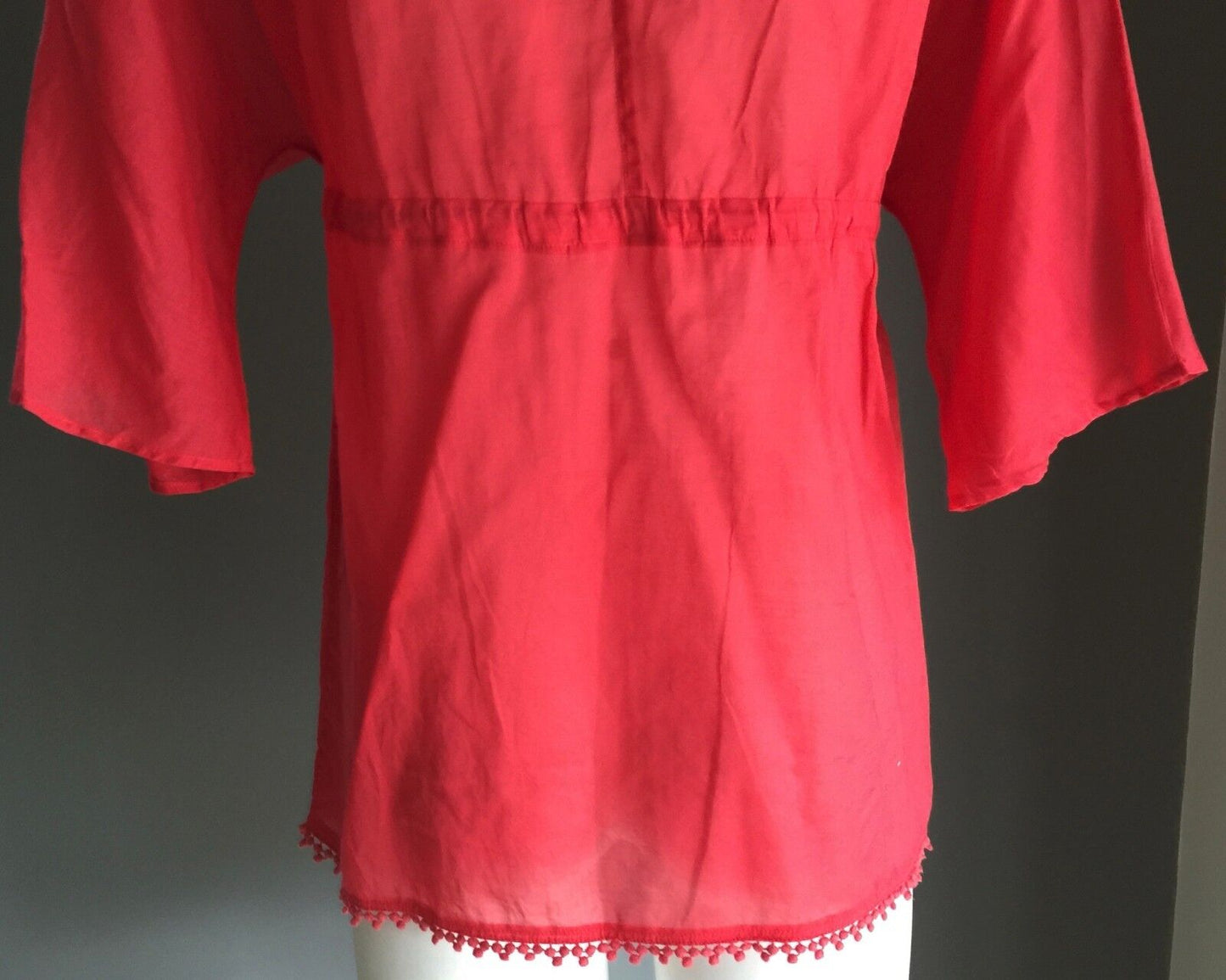 COUNTRY ROAD Top Kaftan Sheer Cotton 3/4 Sleeve Red Coral Size XS 8 New Unique !