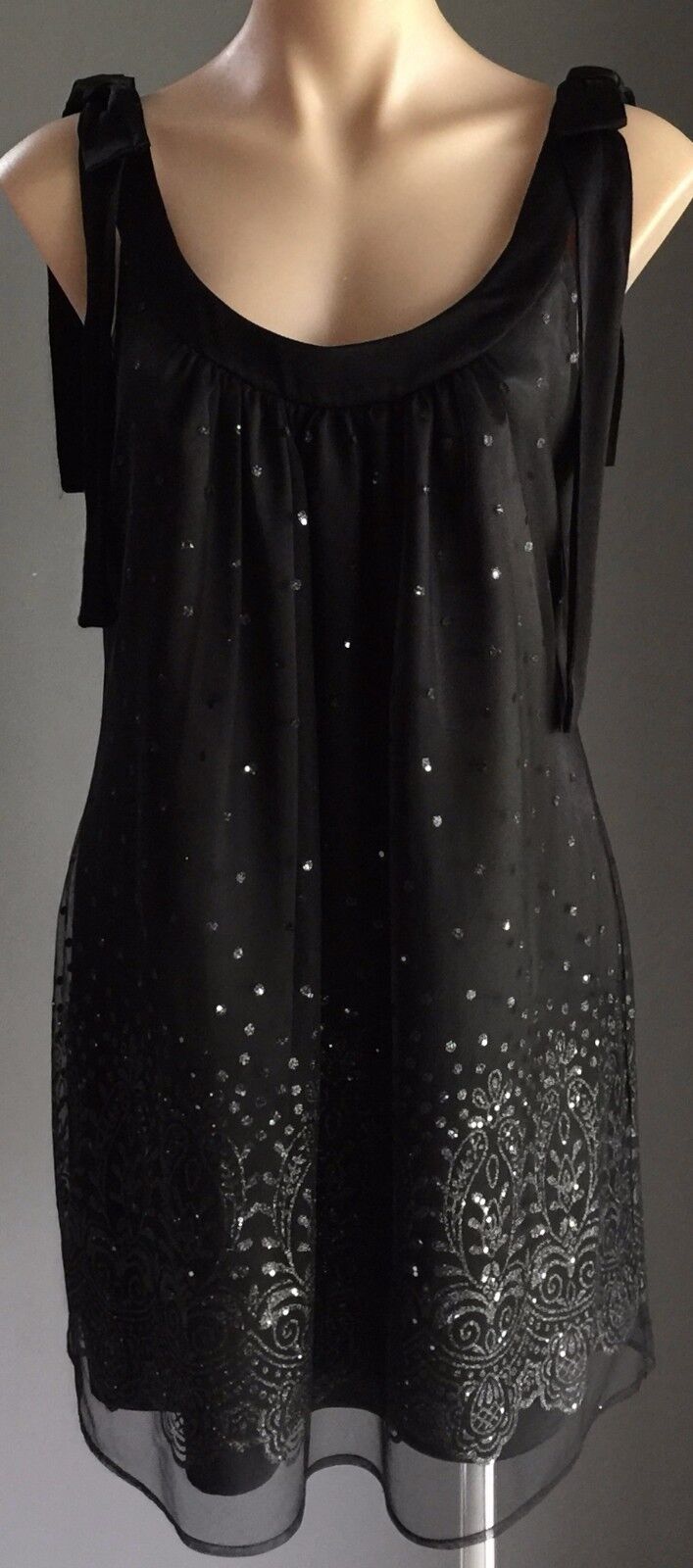 GEORGE EVENING LBD Dress Black Tulle Overlay w Sequins Embellished Size 12