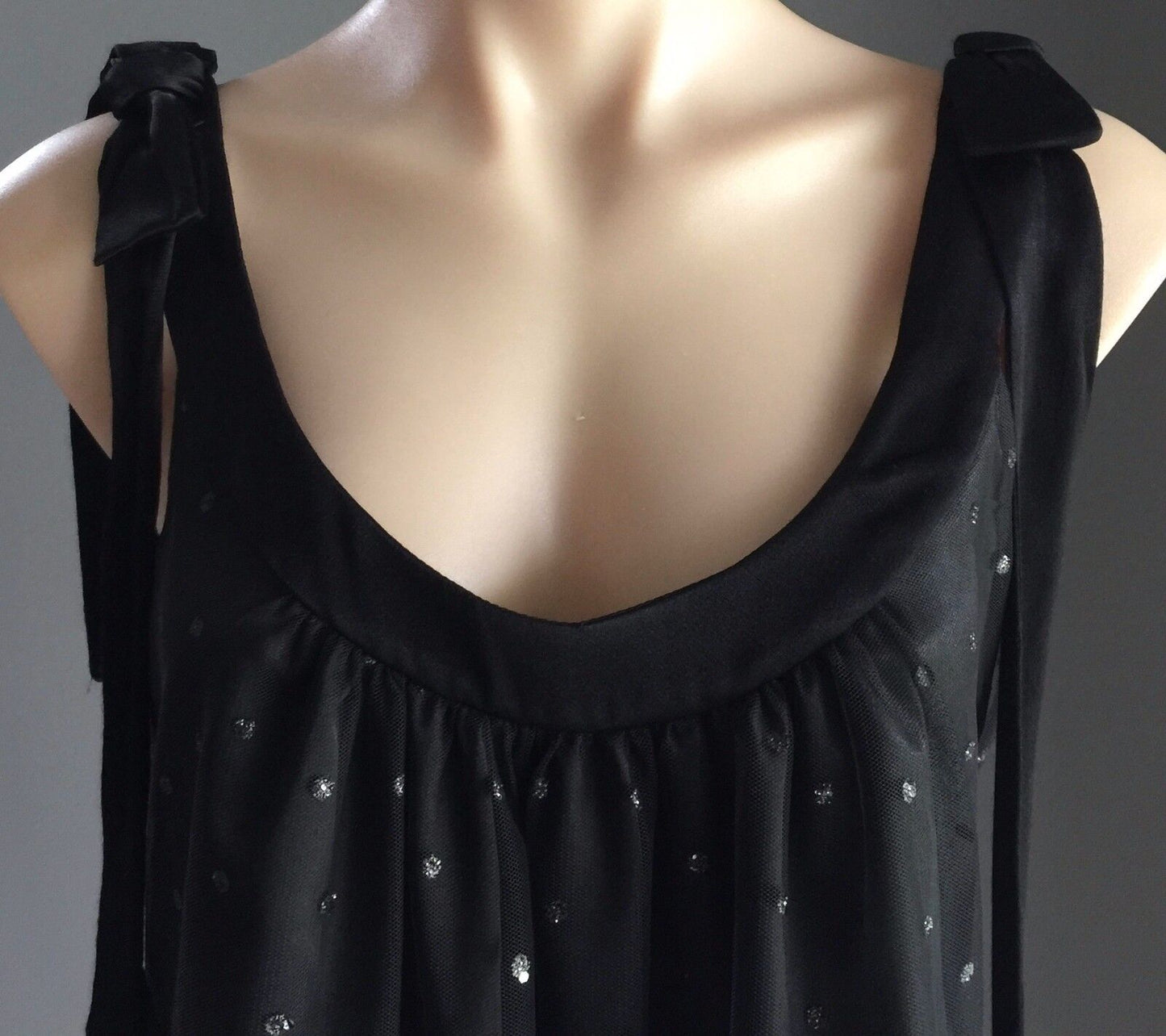 GEORGE EVENING LBD Dress Black Tulle Overlay w Sequins Embellished Size 12