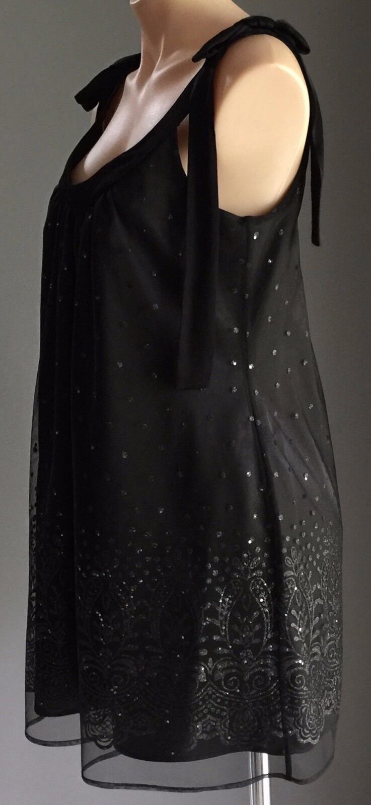 GEORGE EVENING LBD Dress Black Tulle Overlay w Sequins Embellished Size 12