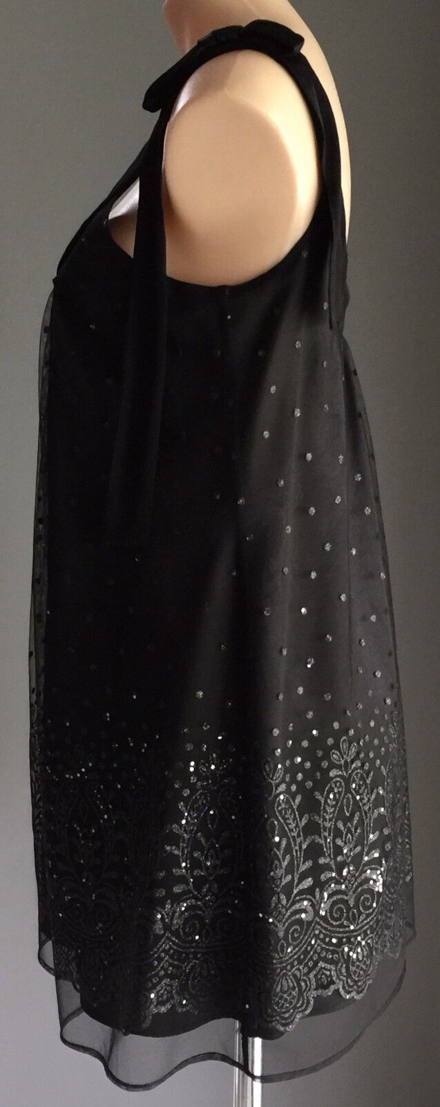 GEORGE EVENING LBD Dress Black Tulle Overlay w Sequins Embellished Size 12