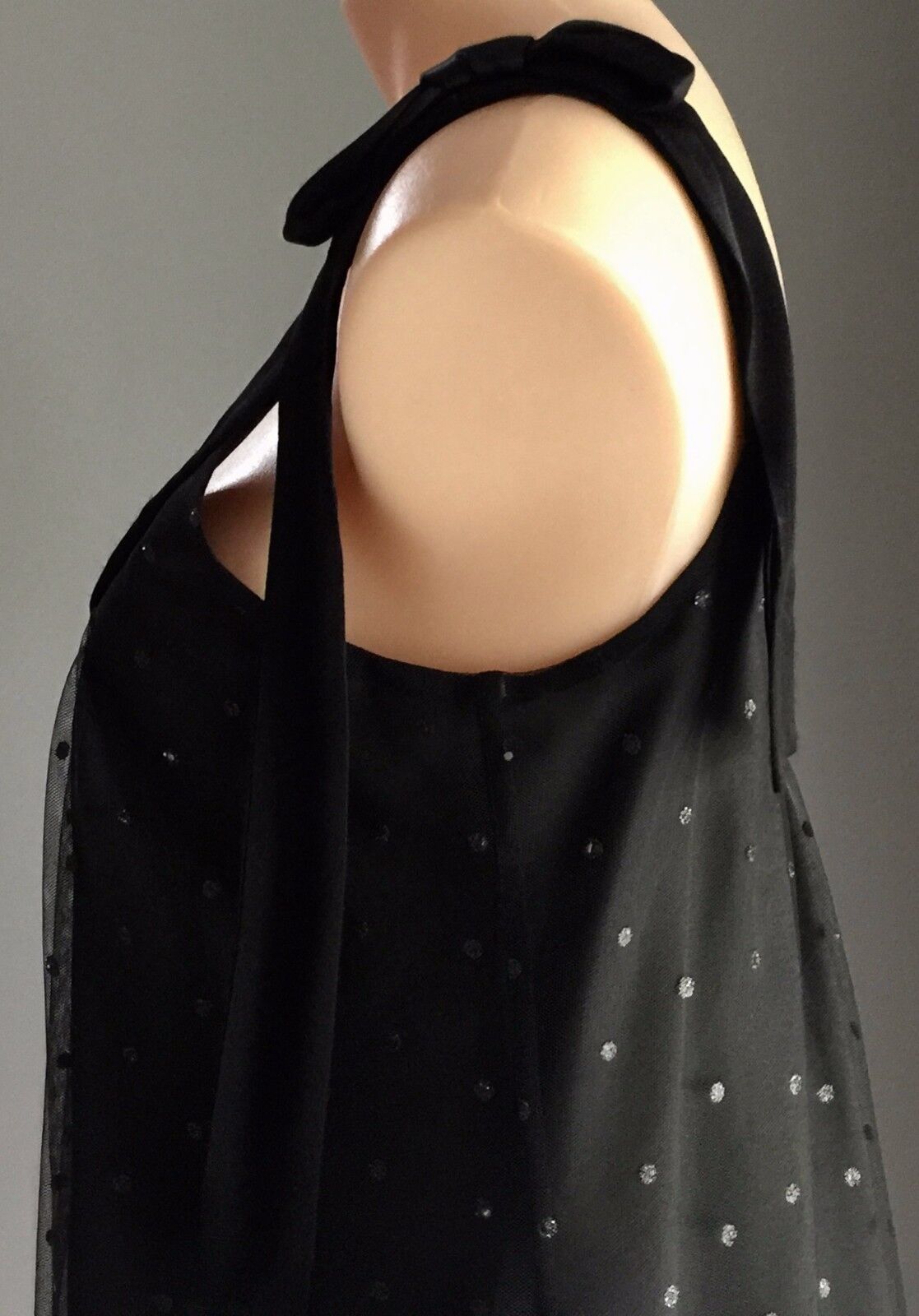 GEORGE EVENING LBD Dress Black Tulle Overlay w Sequins Embellished Size 12