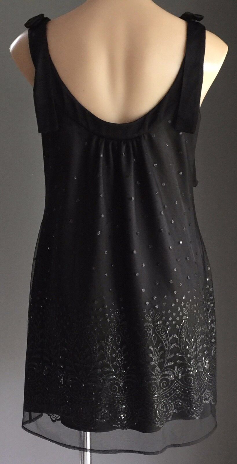 GEORGE EVENING LBD Dress Black Tulle Overlay w Sequins Embellished Size 12