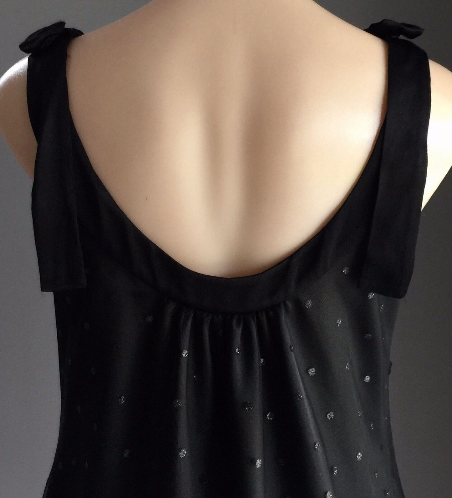 GEORGE EVENING LBD Dress Black Tulle Overlay w Sequins Embellished Size 12