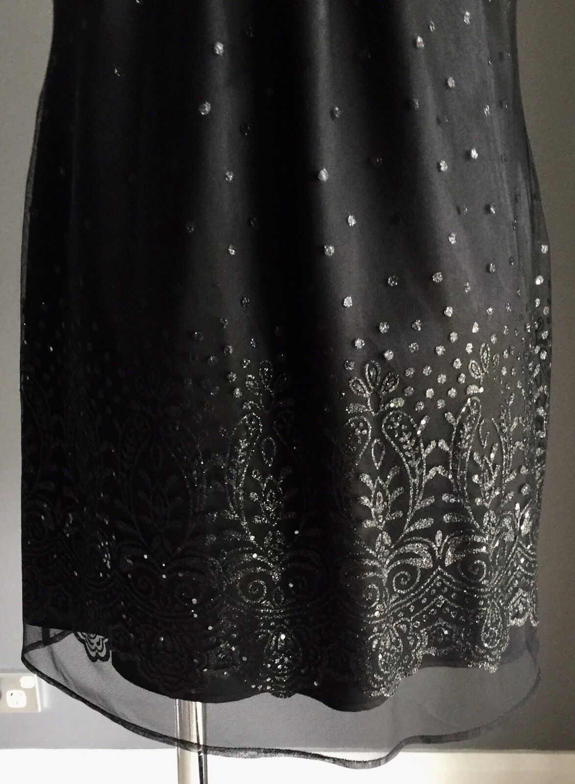 GEORGE EVENING LBD Dress Black Tulle Overlay w Sequins Embellished Size 12
