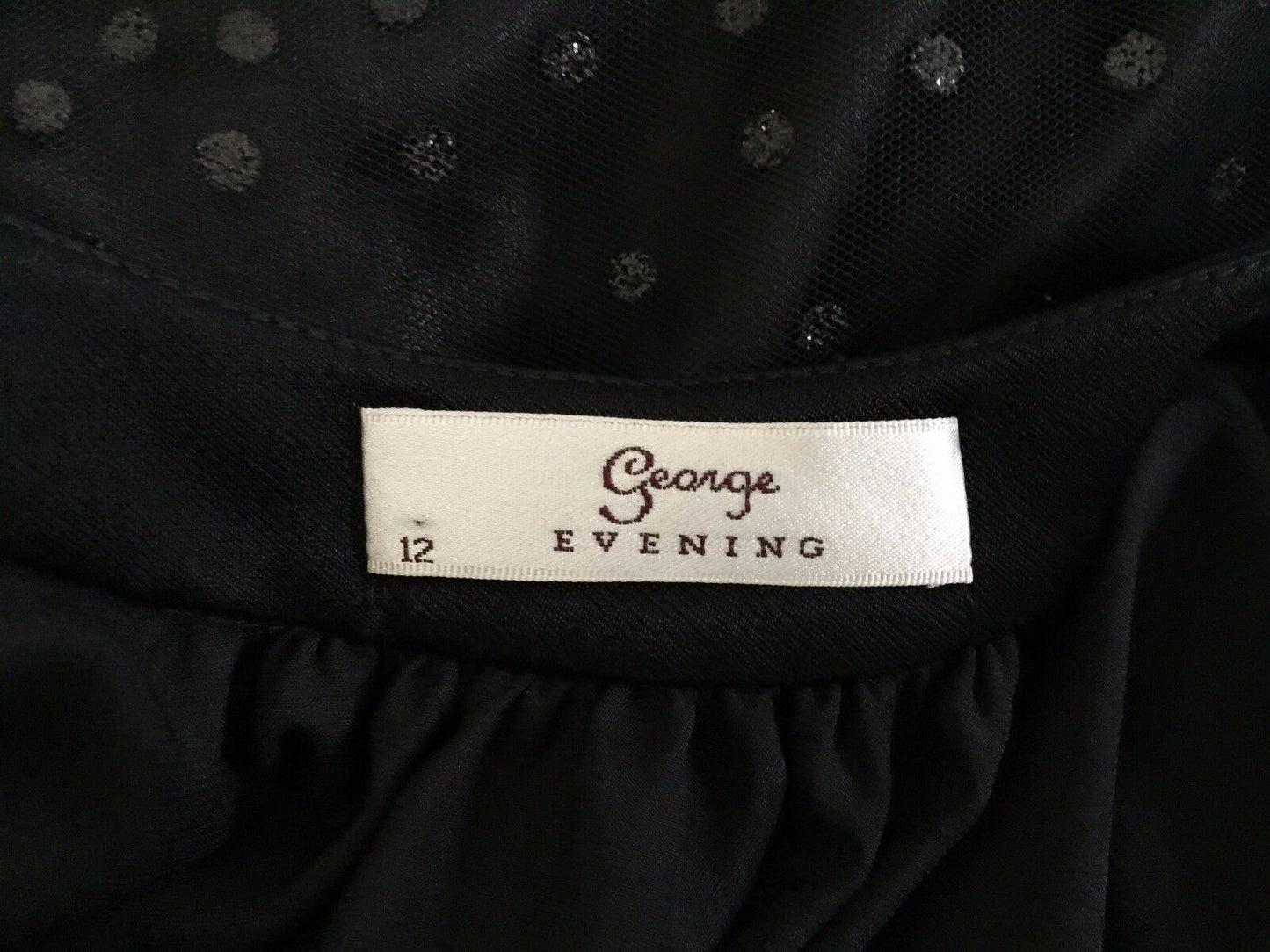 GEORGE EVENING LBD Dress Black Tulle Overlay w Sequins Embellished Size 12