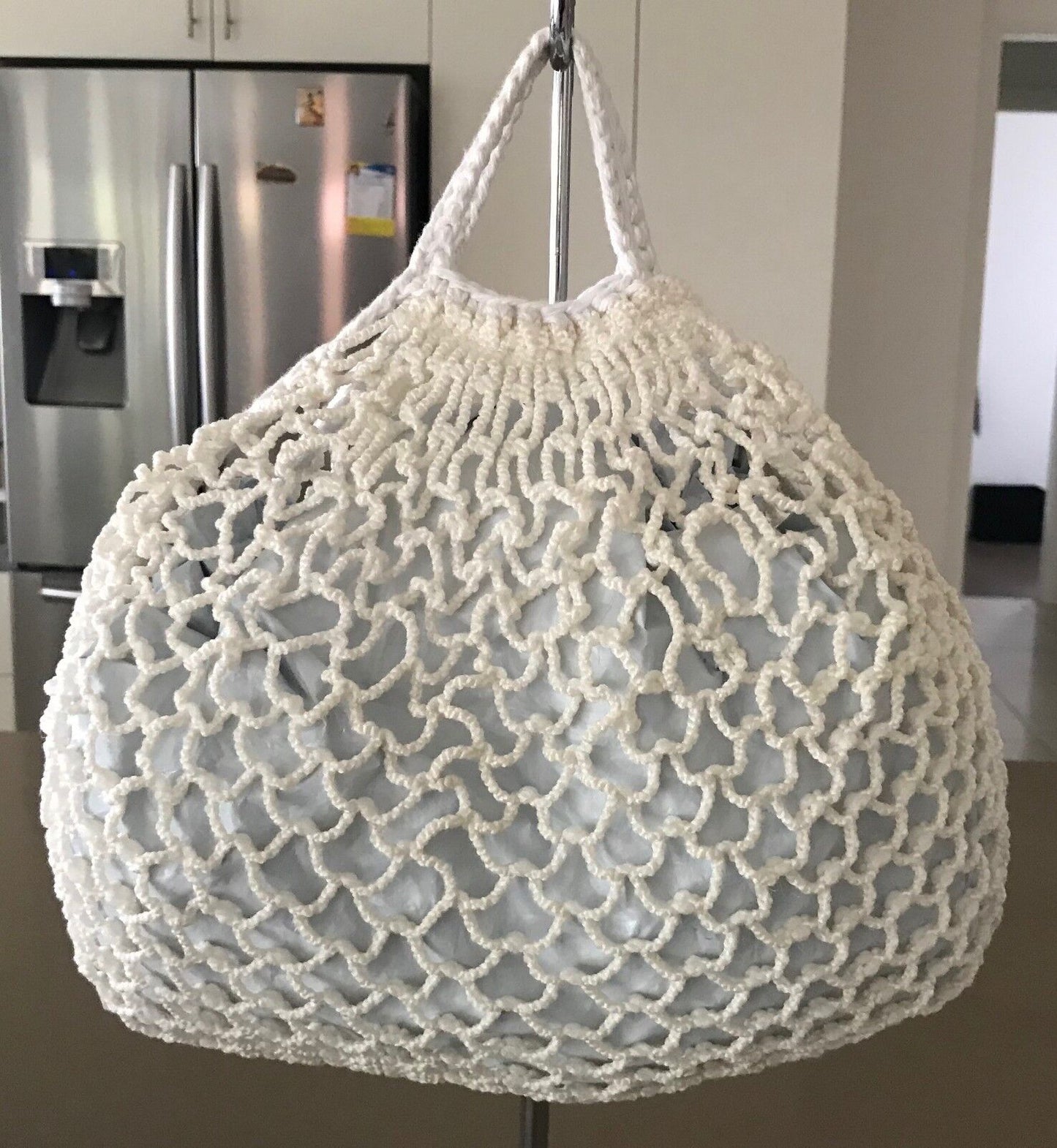 Vintage Striing SHOPPING BAG Cream White Rope Open Mesh Tote Macrame Crochet
