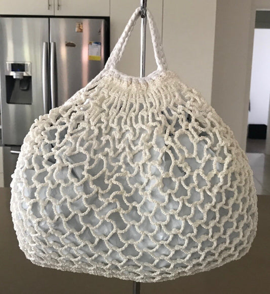 Vintage Striing SHOPPING BAG Cream White Rope Open Mesh Tote Macrame Crochet