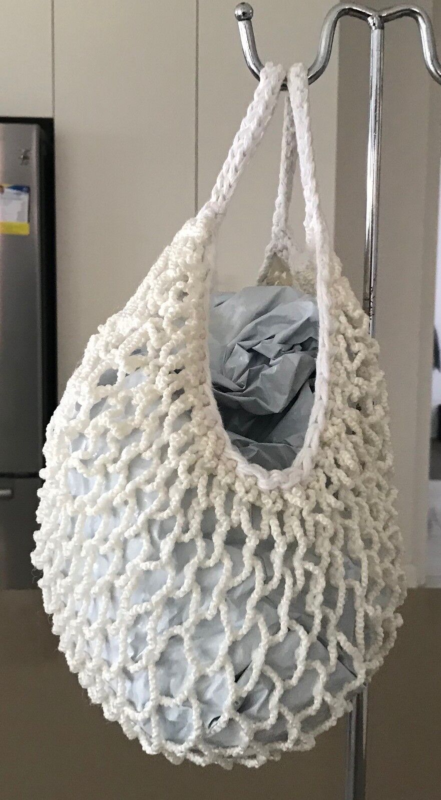 Vintage Striing SHOPPING BAG Cream White Rope Open Mesh Tote Macrame Crochet