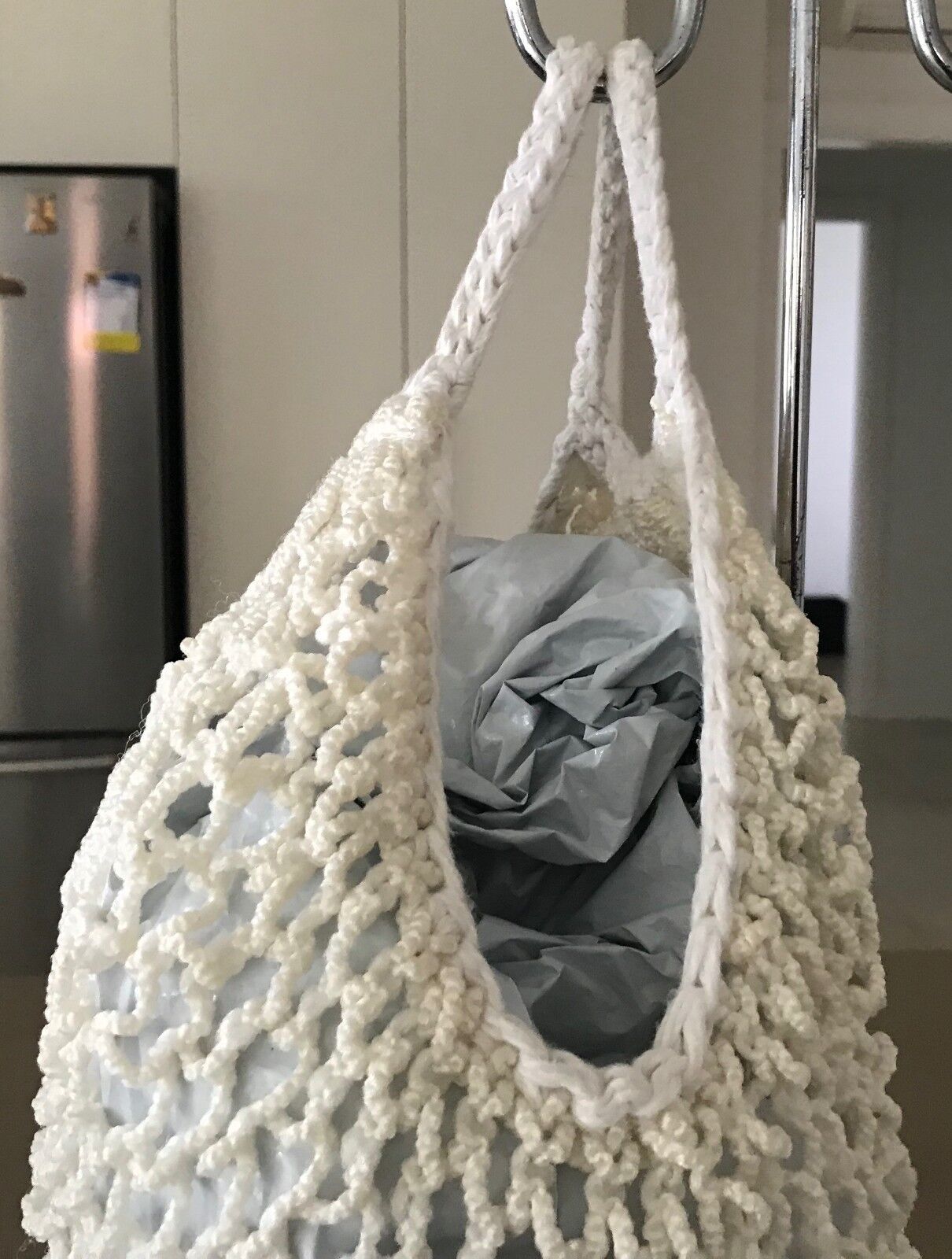 Vintage Striing SHOPPING BAG Cream White Rope Open Mesh Tote Macrame Crochet