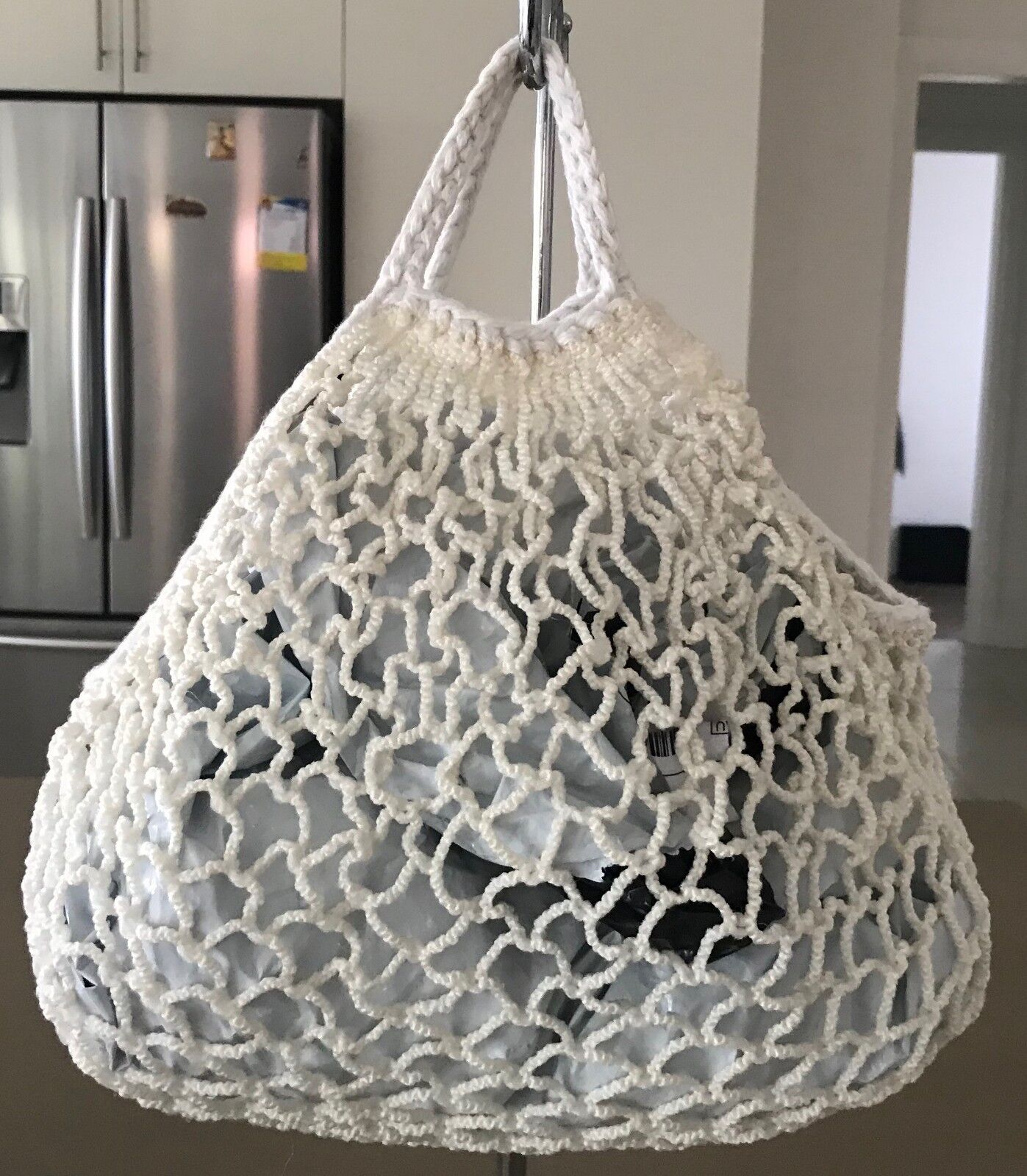 Vintage Striing SHOPPING BAG Cream White Rope Open Mesh Tote Macrame Crochet