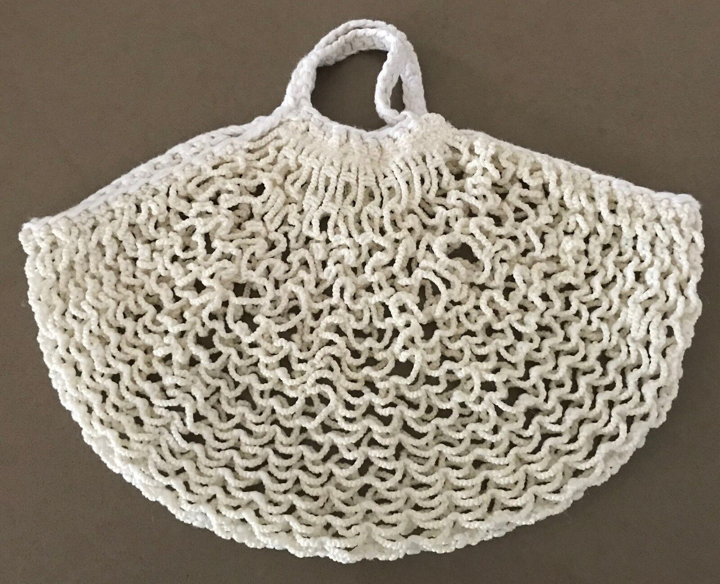 Vintage Striing SHOPPING BAG Cream White Rope Open Mesh Tote Macrame Crochet