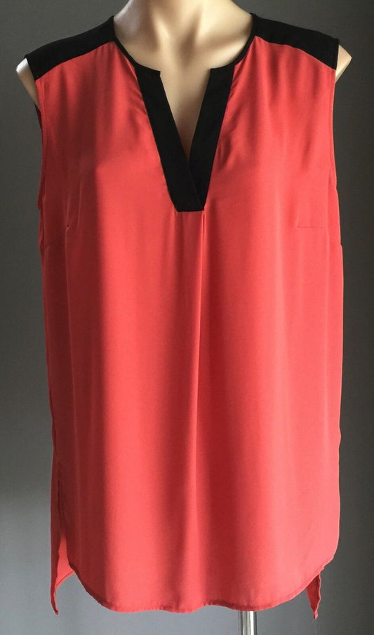 CROSSROADS Top Sleeveless Blouse Rust Red Orange & Black Trim Ladies Size 14