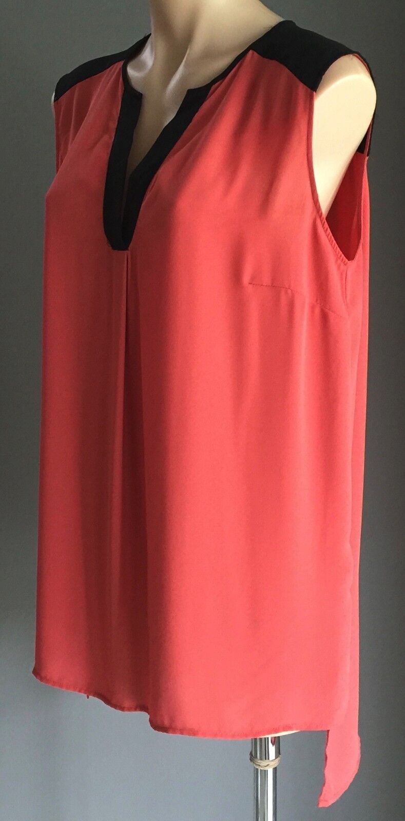 CROSSROADS Top Sleeveless Blouse Rust Red Orange & Black Trim Ladies Size 14