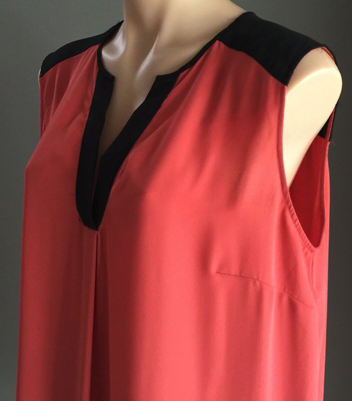 CROSSROADS Top Sleeveless Blouse Rust Red Orange & Black Trim Ladies Size 14