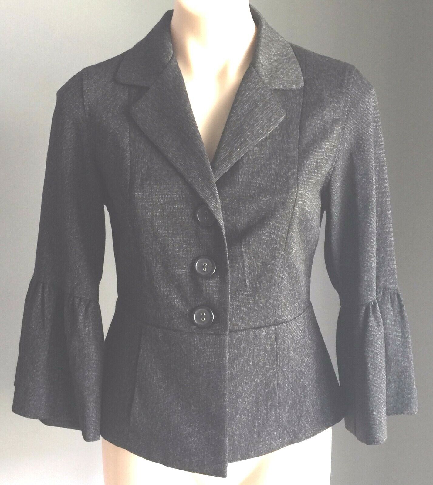 CONTEMPO Jacket Black & Grey Flecked  3/4 Trumpet Sleeve Stretch Size 10 NEW