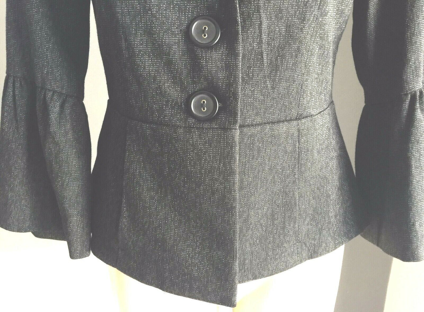 CONTEMPO Jacket Black & Grey Flecked  3/4 Trumpet Sleeve Stretch Size 10 NEW