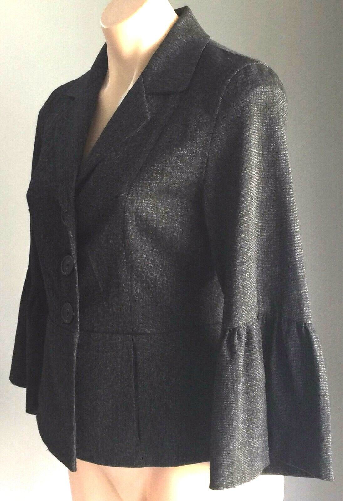 CONTEMPO Jacket Black & Grey Flecked  3/4 Trumpet Sleeve Stretch Size 10 NEW