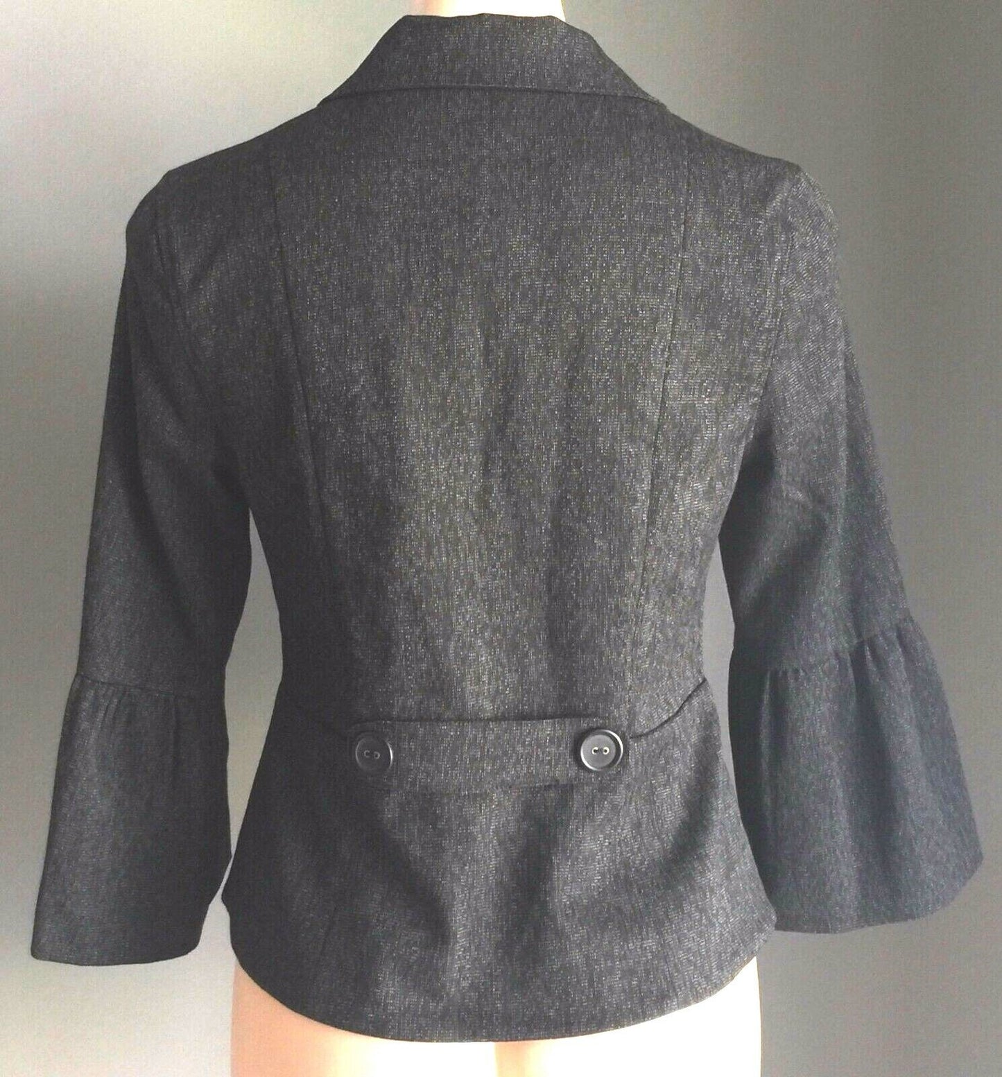 CONTEMPO Jacket Black & Grey Flecked  3/4 Trumpet Sleeve Stretch Size 10 NEW