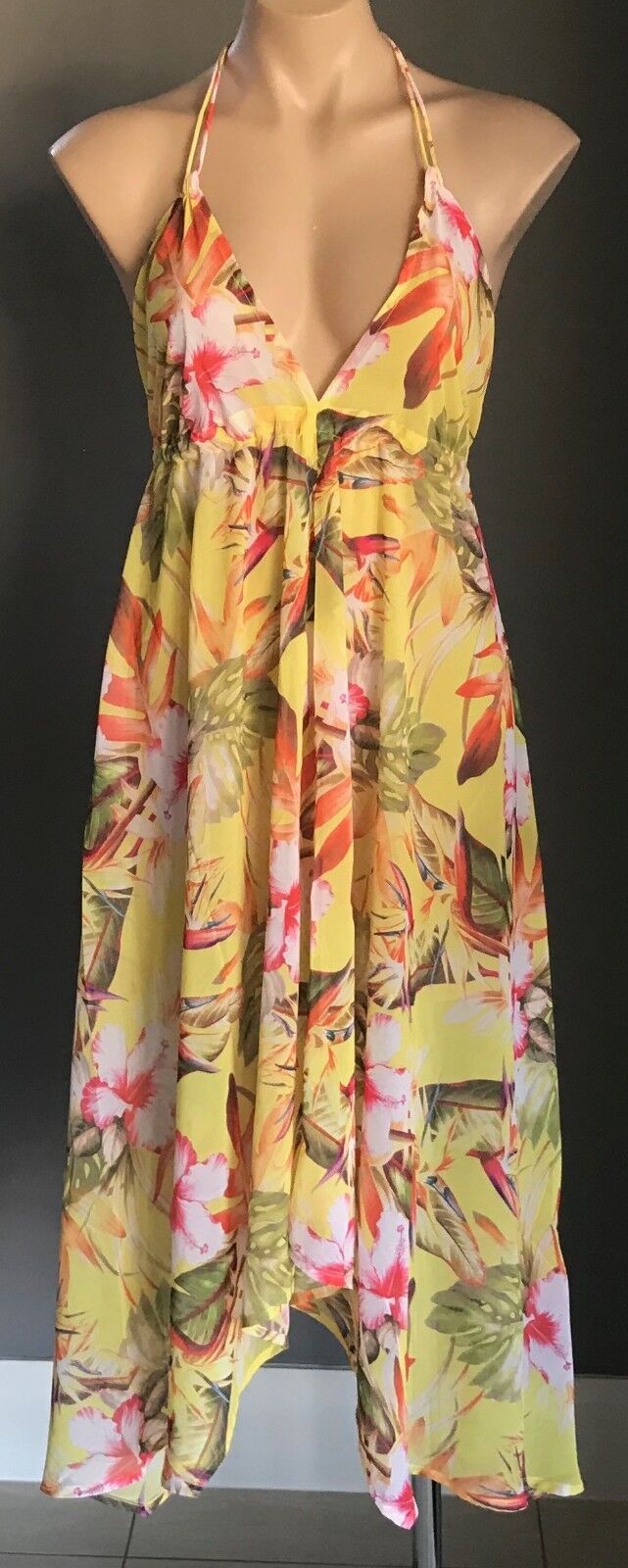 BUTTERFLY BY MATTHEW WILLIAMSON Cuban Floral Dress Sheer W Tassel UK Size 12 NEW