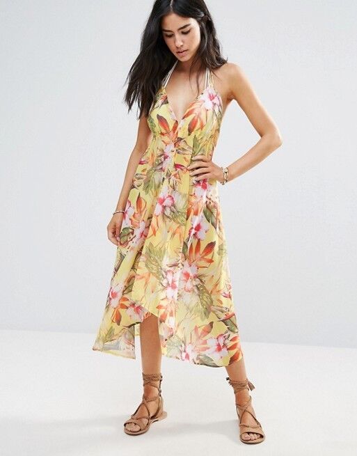 BUTTERFLY BY MATTHEW WILLIAMSON Cuban Floral Dress Sheer W Tassel UK Size 12 NEW