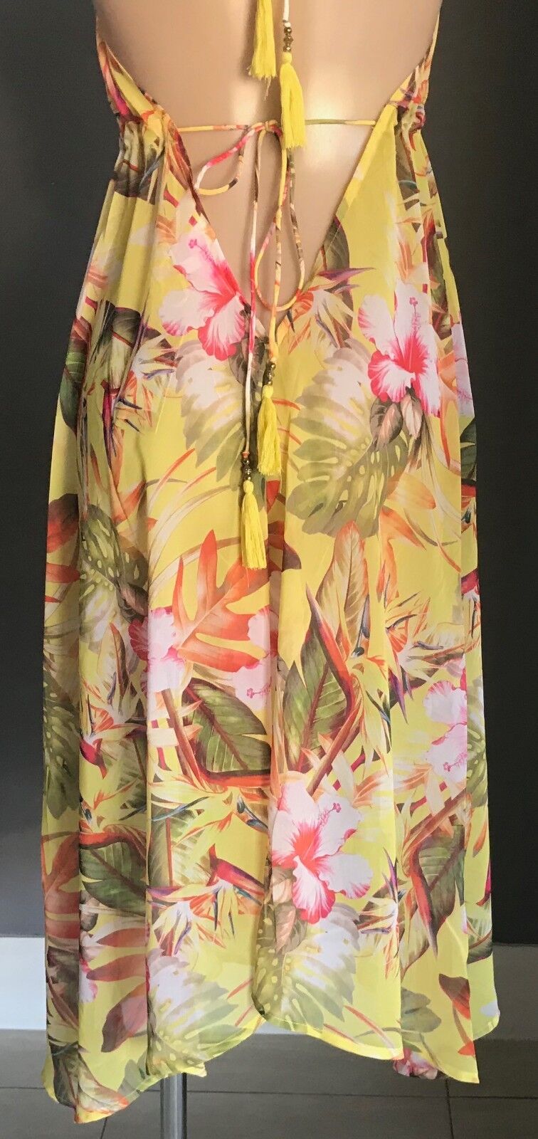 BUTTERFLY BY MATTHEW WILLIAMSON Cuban Floral Dress Sheer W Tassel UK Size 12 NEW