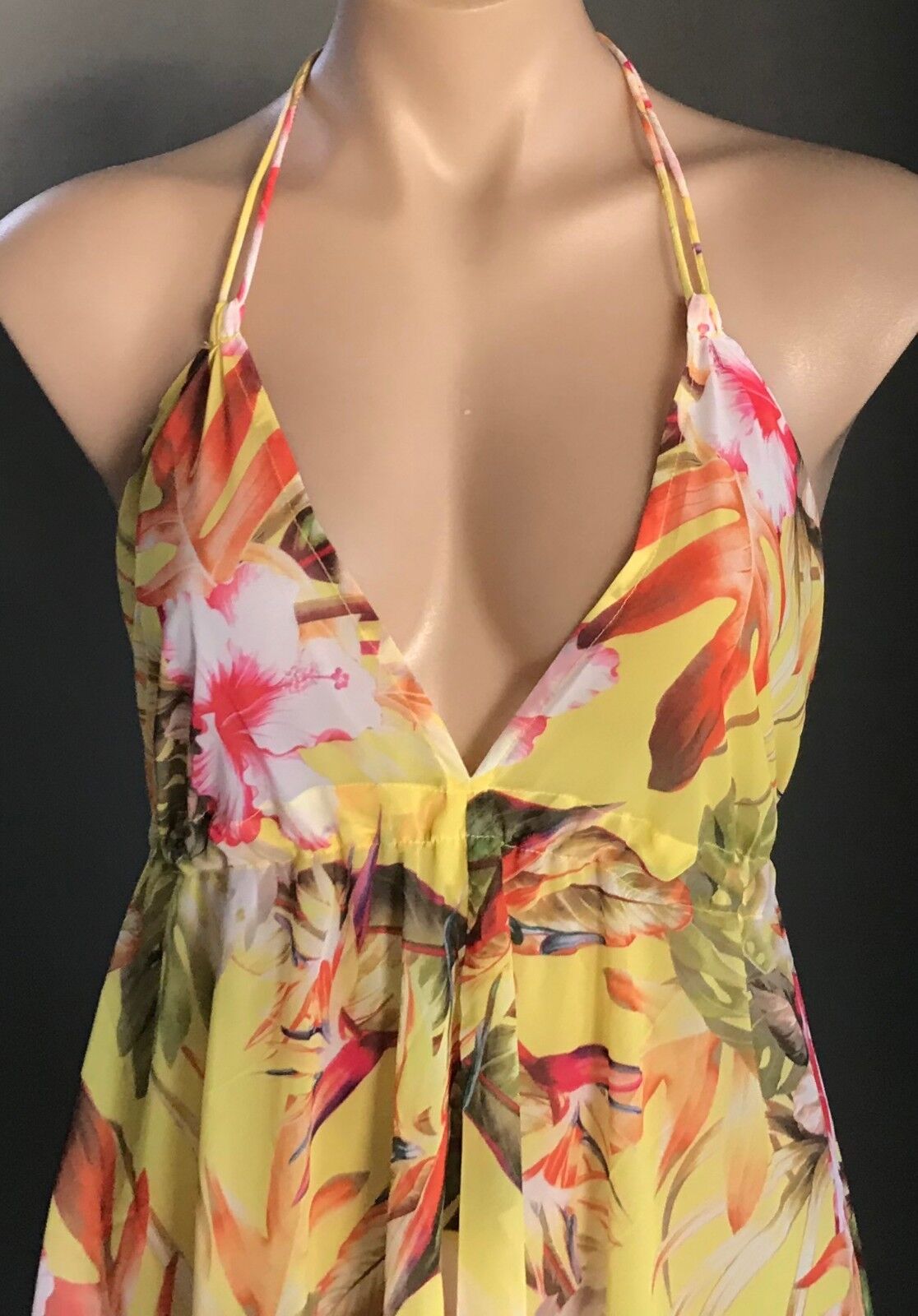 BUTTERFLY BY MATTHEW WILLIAMSON Cuban Floral Dress Sheer W Tassel UK Size 12 NEW
