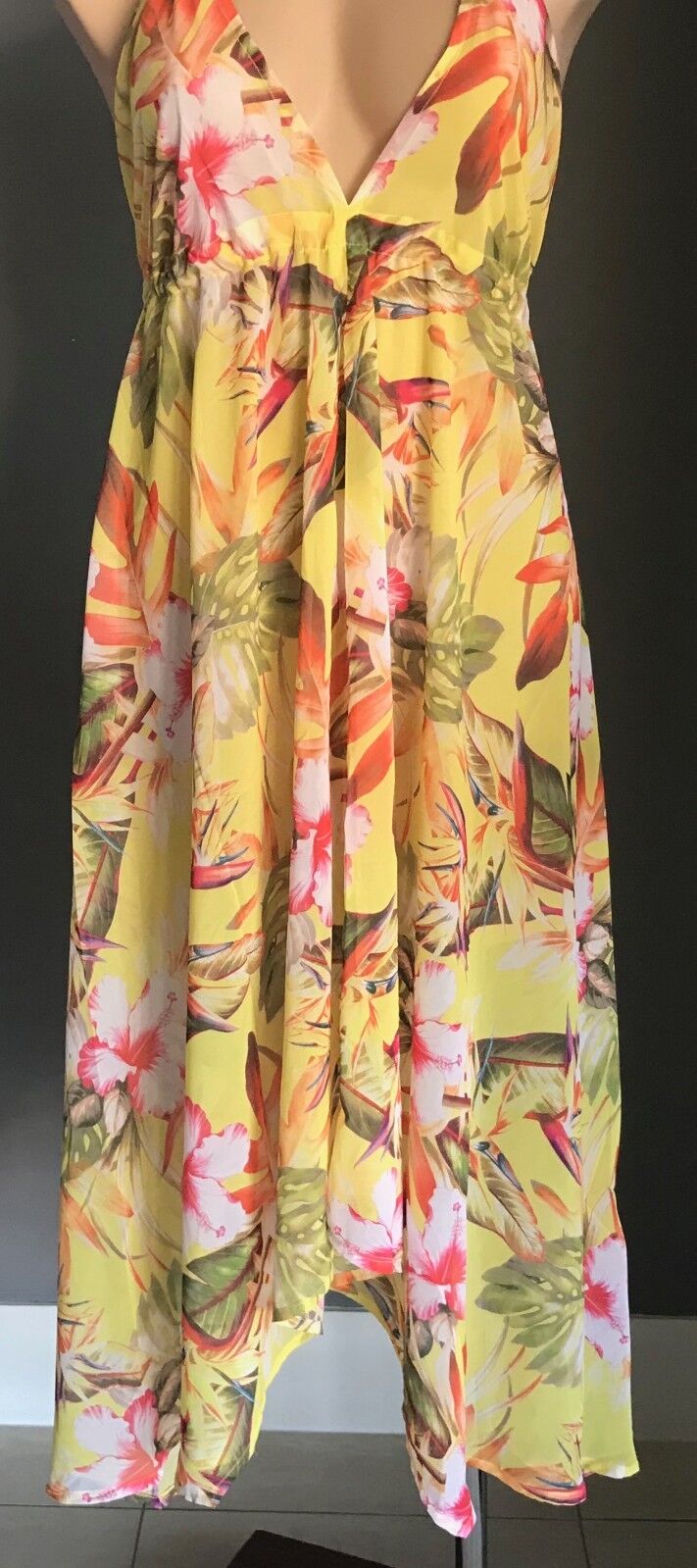 BUTTERFLY BY MATTHEW WILLIAMSON Cuban Floral Dress Sheer W Tassel UK Size 12 NEW