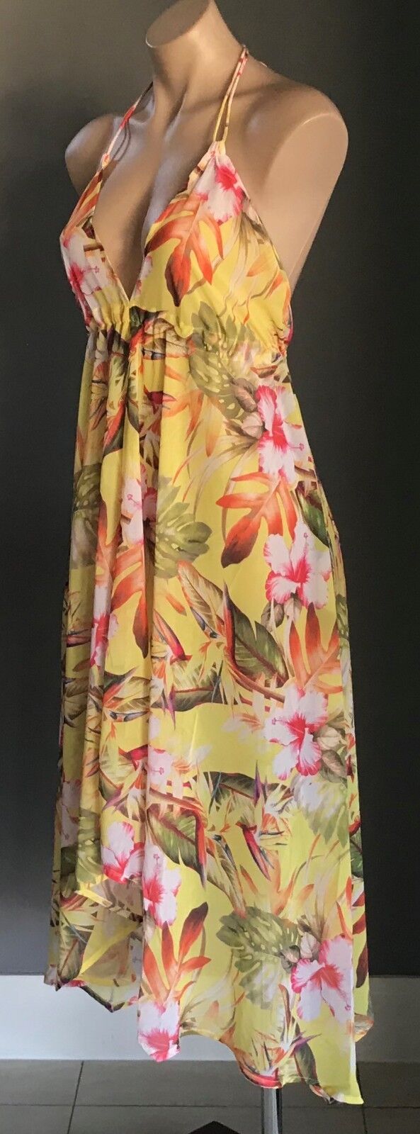 BUTTERFLY BY MATTHEW WILLIAMSON Cuban Floral Dress Sheer W Tassel UK Size 12 NEW