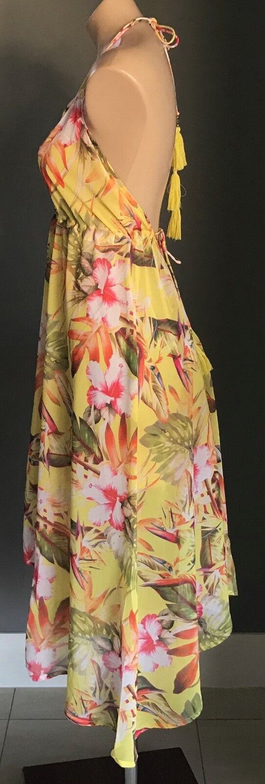 BUTTERFLY BY MATTHEW WILLIAMSON Cuban Floral Dress Sheer W Tassel UK Size 12 NEW