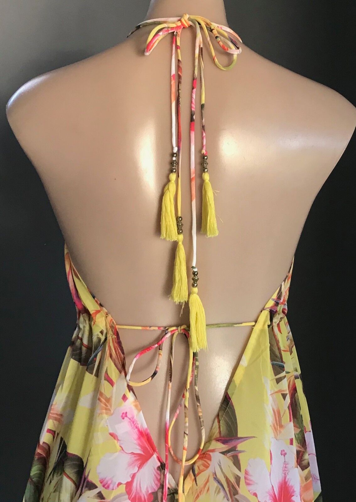 BUTTERFLY BY MATTHEW WILLIAMSON Cuban Floral Dress Sheer W Tassel UK Size 12 NEW