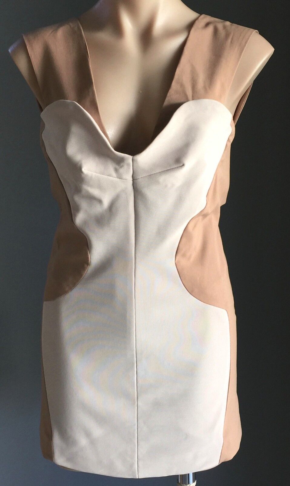 MIKA & GALA Bodycon Mini Dress Sassy Tan & Ivory Sleeveless Stretch Size 12 NEW