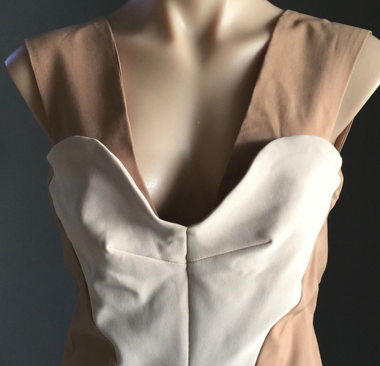 MIKA & GALA Bodycon Mini Dress Sassy Tan & Ivory Sleeveless Stretch Size 12 NEW