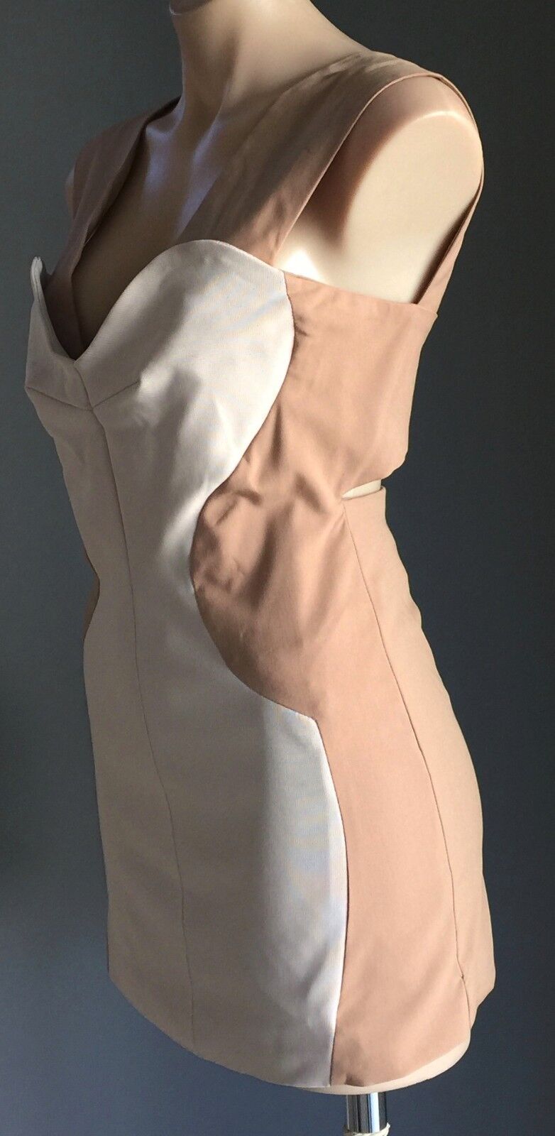 MIKA & GALA Bodycon Mini Dress Sassy Tan & Ivory Sleeveless Stretch Size 12 NEW