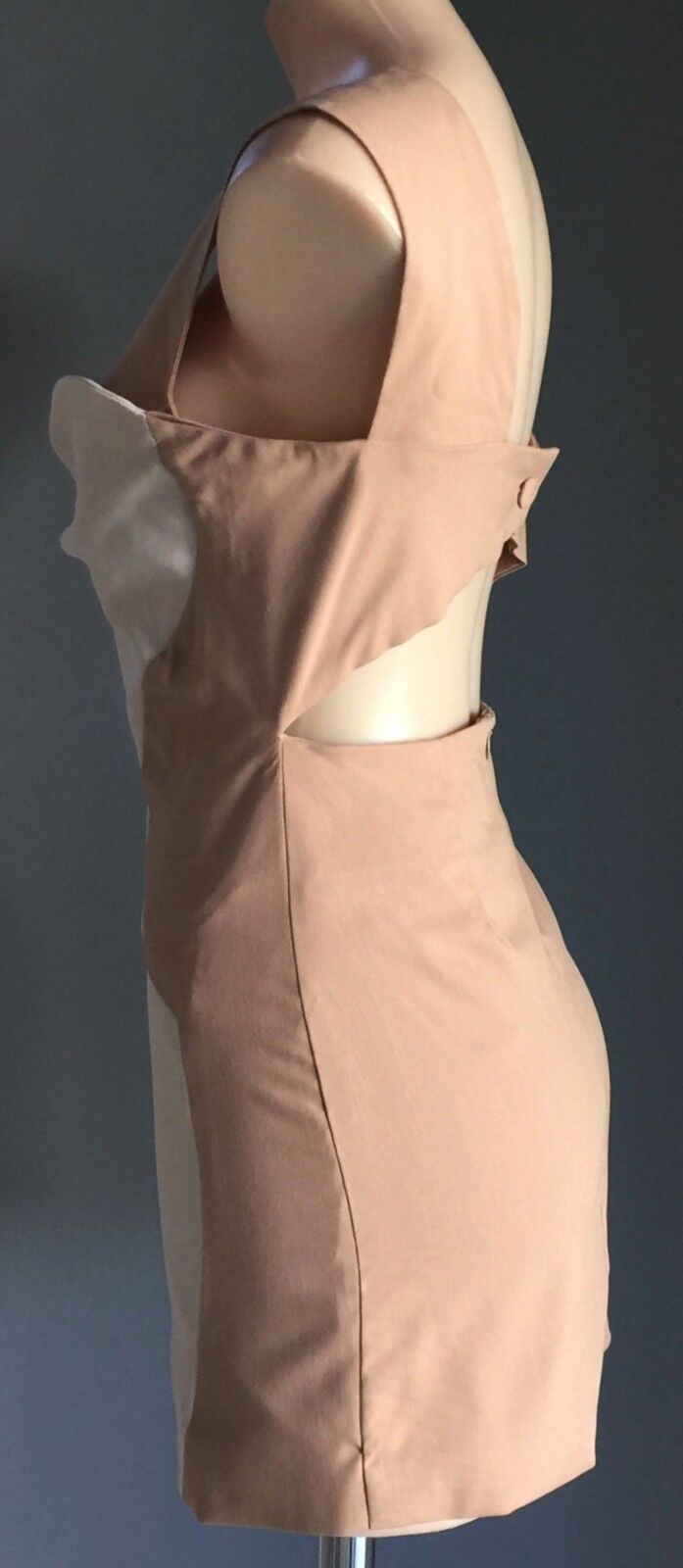MIKA & GALA Bodycon Mini Dress Sassy Tan & Ivory Sleeveless Stretch Size 12 NEW