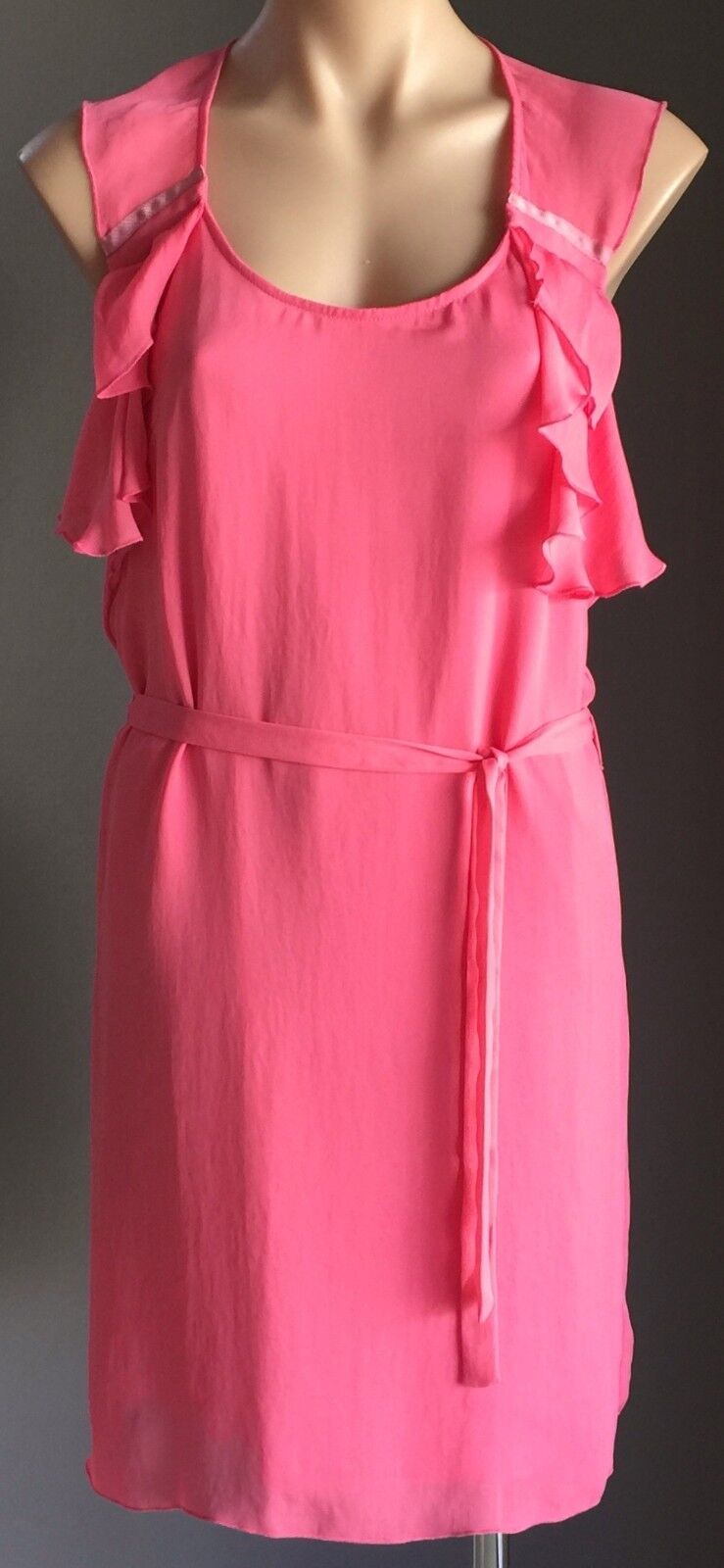 CHIPIE WOMEN Sheath Dress Pink Rose Ruffle Sleeve Tie Waist Size 38 AU 10 NEW