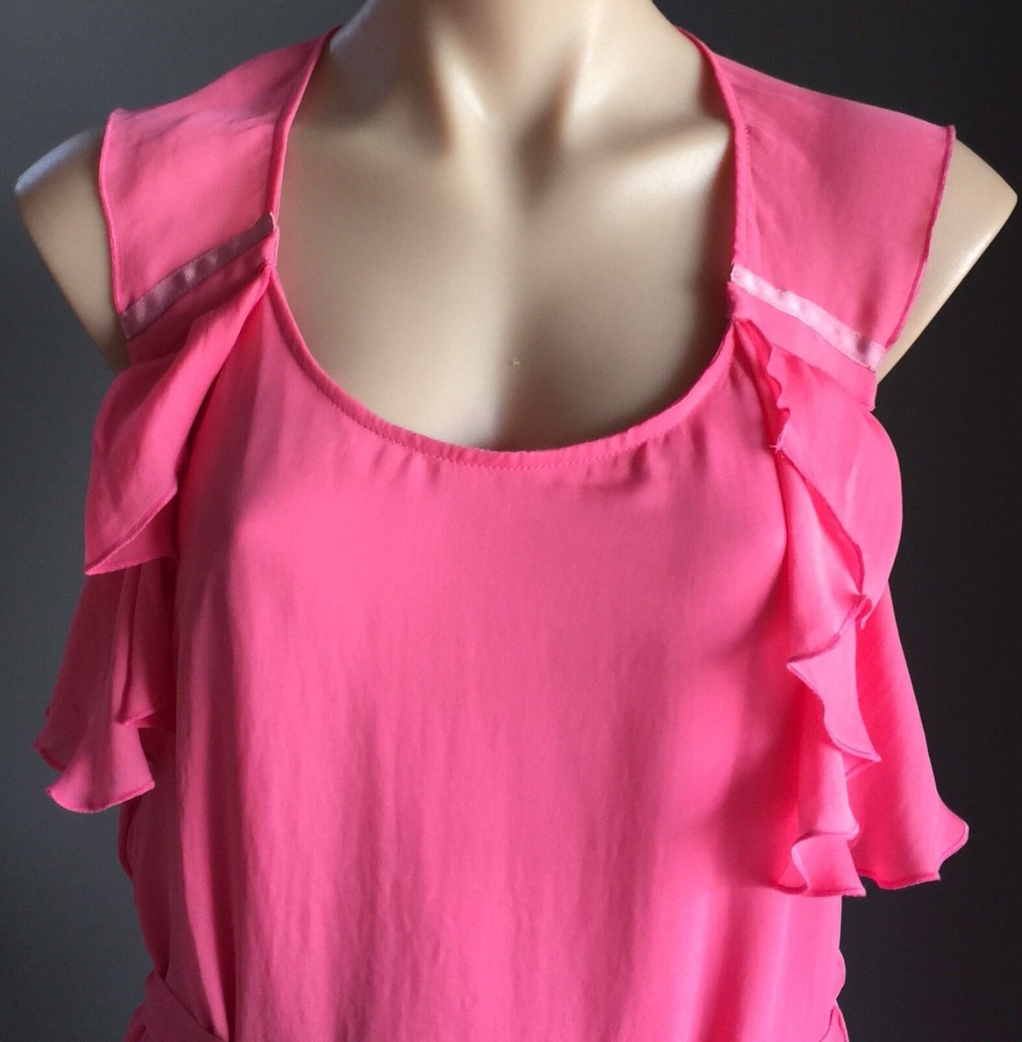 CHIPIE WOMEN Sheath Dress Pink Rose Ruffle Sleeve Tie Waist Size 38 AU 10 NEW