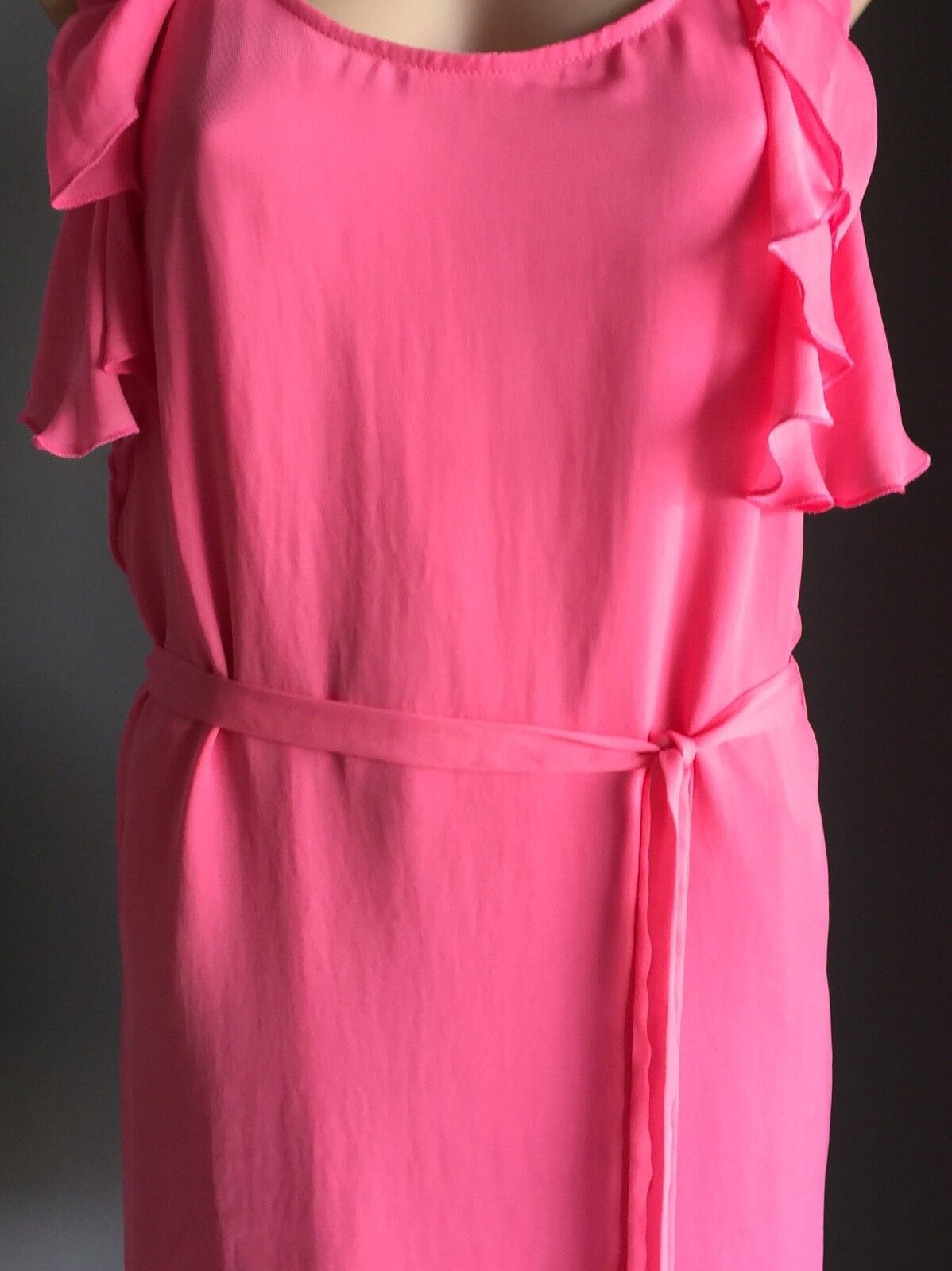 CHIPIE WOMEN Sheath Dress Pink Rose Ruffle Sleeve Tie Waist Size 38 AU 10 NEW