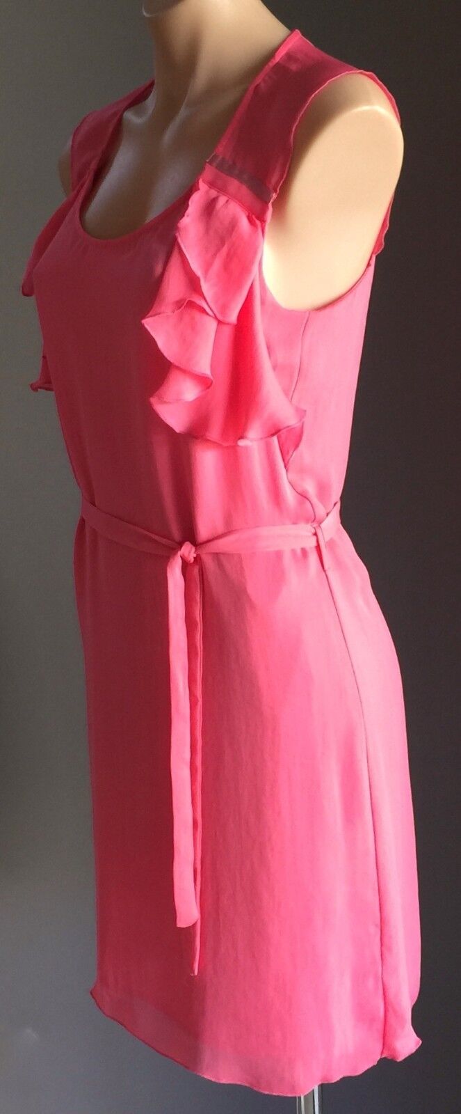 CHIPIE WOMEN Sheath Dress Pink Rose Ruffle Sleeve Tie Waist Size 38 AU 10 NEW