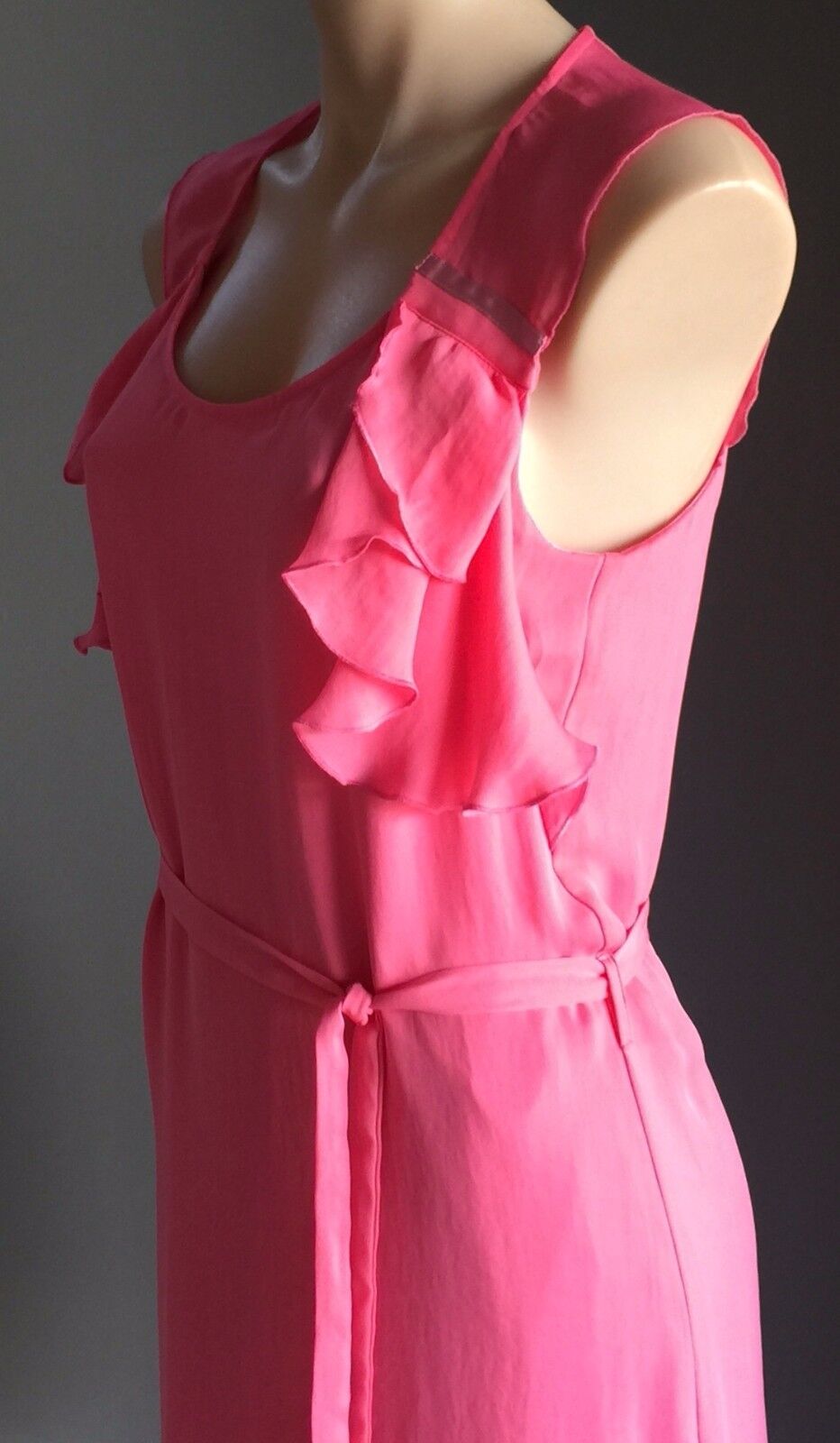 CHIPIE WOMEN Sheath Dress Pink Rose Ruffle Sleeve Tie Waist Size 38 AU 10 NEW