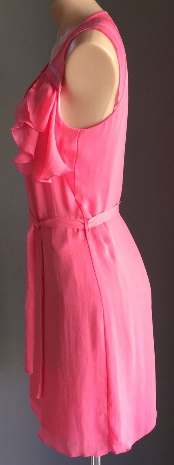 CHIPIE WOMEN Sheath Dress Pink Rose Ruffle Sleeve Tie Waist Size 38 AU 10 NEW
